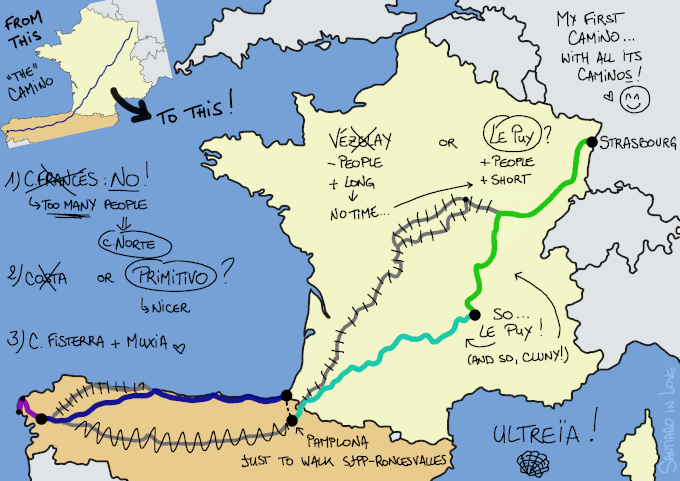 my final caminos, map: Marion, Santiago in Love, CC BY-NC-SA